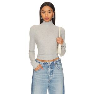 Free People Make It Easy Thermal Heather Ruffled Long Sleeve Top Grey Size M NWT